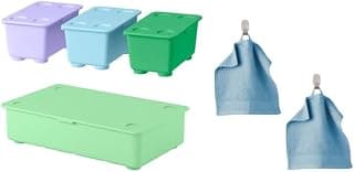 Ikea GLIS Storage Box Set: Large Green Box (34x21cm) + 3-Pack Small Boxes (17x10cm) - Complete Organization Set with Washcloth, blue, 30x30 cm (12x12) Pack of 2