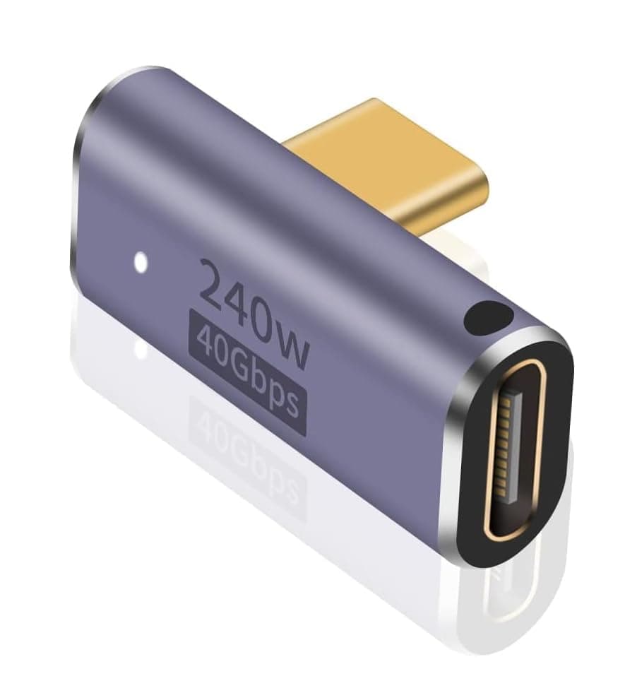 ETZIN USB C Right Angle Adapter 240W, Right Angle USB C Adapter 40Gbps, USB C Male to Female Extender Support 8K Video with LED Light Compatible with i-pad, MacBook, Tablet, Phone-EPL-1081TC
