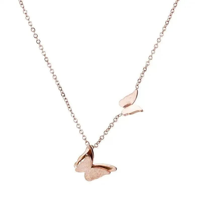 MEENAZ Rose Gold Butterfly Pendant Necklace for Women and Girls - Western Stainless Steel Long Chain Jewellery for Birthday