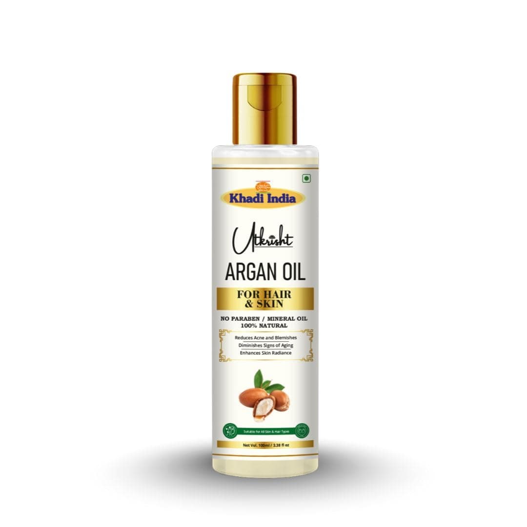 Utkrisht Khadi Argan Oil For Skin & Hair 100ml | Pure & Natural Oil for Hair Growth & Nourishing Skin Care | Non Sticky, Paraben & Mineral Oil Free | For All Hair Types | Daily Use for Men & Women