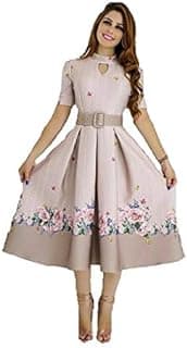 FOXDX Women's Satin Silk Fit and Flare Knee Length Western Dress