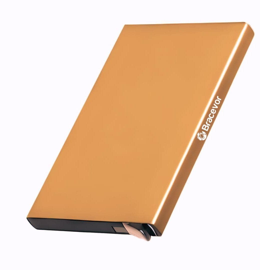 Bracevor 10 Slot popup Aluminium Metal Card Holder Wallet | RFID Blocking | for Men & Women | Credit & Debit Cards - Golden