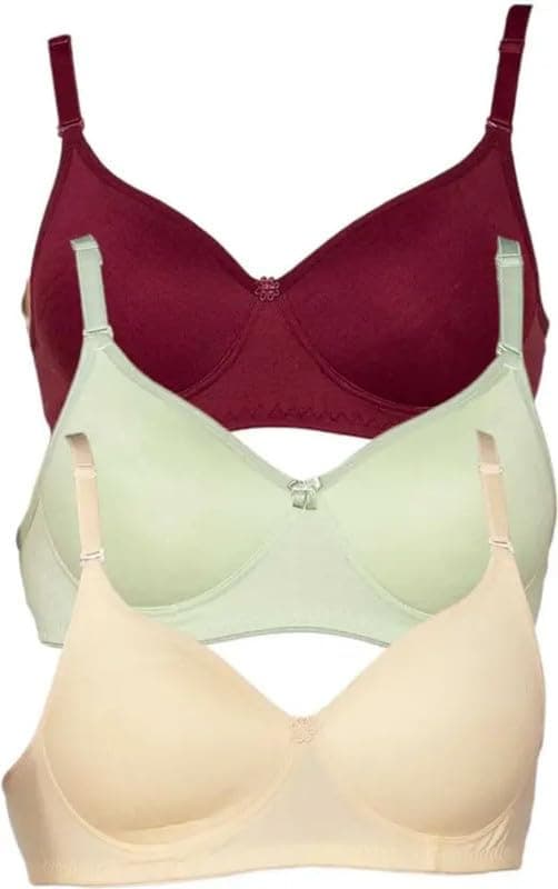 Emavic Women's Cotton Blend Lightly Padded Full Coverage Wirefree T-Shirt Bra Combo Pack of 3
