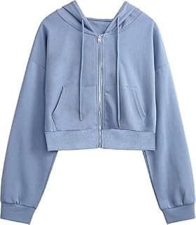 Casual Wear Solid Crop Zipper Jacket Hooded Neck Full Sleeves with Kangaroo Pocket Hoodie for Women | S,Blue