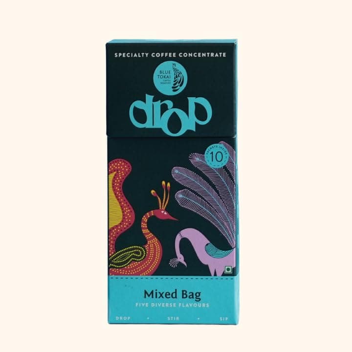 Blue Tokai Coffee Roasters Drop Assorted | Liquid Coffee Concentrate | 100% Arabica | Ready to Use Coffee | Hot or Cold | Pack Of 10 Sachets | 20ML Each | Instant Coffee | Specialty Coffee Concentrate