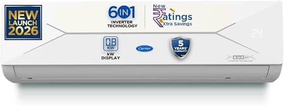 Carrier 1.5 Ton 3 Star Flexicool Inverter Split AC (Copper, Convertible 6-in-1 with Smart Energy Display, Insta Cool, Auto Clean, PM 2.5 Filter, 2026 Model, ESTER EDGE Gxi- CAI18EE3R36F1, White)