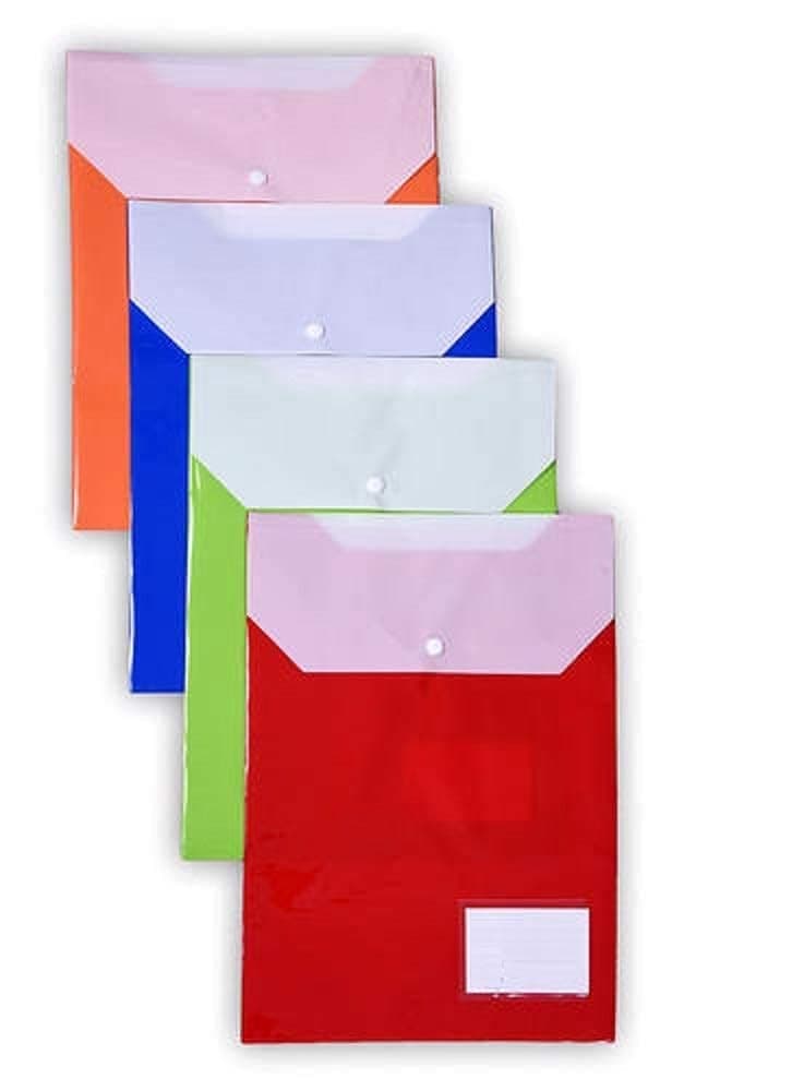 Peeplvalue Pack of 20 A4/Legal Top Opening Twin Pocket Document File Bag, Colored Envelope Holder Storage Case, Snap Button Organizer, My Clear Plastic Container