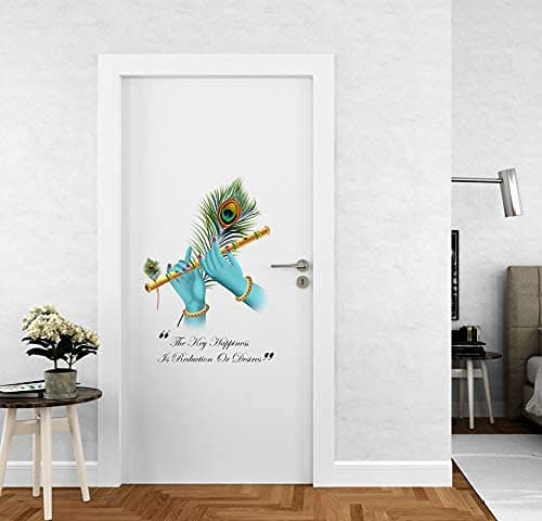 Kaushiki Collection Shree Krishna Bansuri Door Sticker | Sticker for Living Room, Bedroom, Office (Vinyl, Standard, Multicolour)
