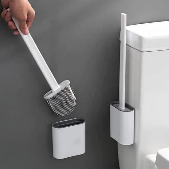 Silicone Toilet Brush with Stand – Pack of 1 | Flexible Non-Scratch Bathroom Cleaning Brush & Holder | Quick-Dry Hygienic Toilet Cleaner for Western Toilets, Durable Soft Bristle Brush Set