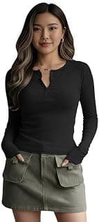 Dream Beauty Fashion Women's Long Sleeve Slim Fit Top/T-Shirt Henley Neck Casual (BZF-Top-Saiyaara-1)