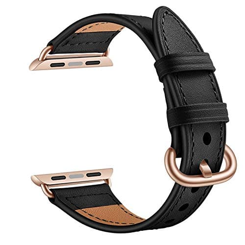 OBOE 38/40mm Genuine Leather Replacement Band Slim Design Women Strap with Stainless Steel Buckle Compatible with Apple Watch iWatch Series 5/4/3/2/1 (Black)