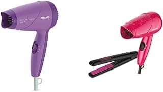 PHILIPS Hp8100/46 Hair Dryer (Purple) Hp8643/46 Styling Kit With Straightener And Dryer (Pink/Black), 1000 Watts