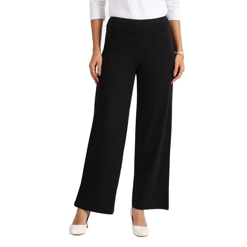 BlissClub AM:PM Cotton Wide Leg Pants - Lite, Cotton Pants, Wide Waistband, Slit at Hem, Side Pockets, Regular (for Women Upto 5'4 ft)