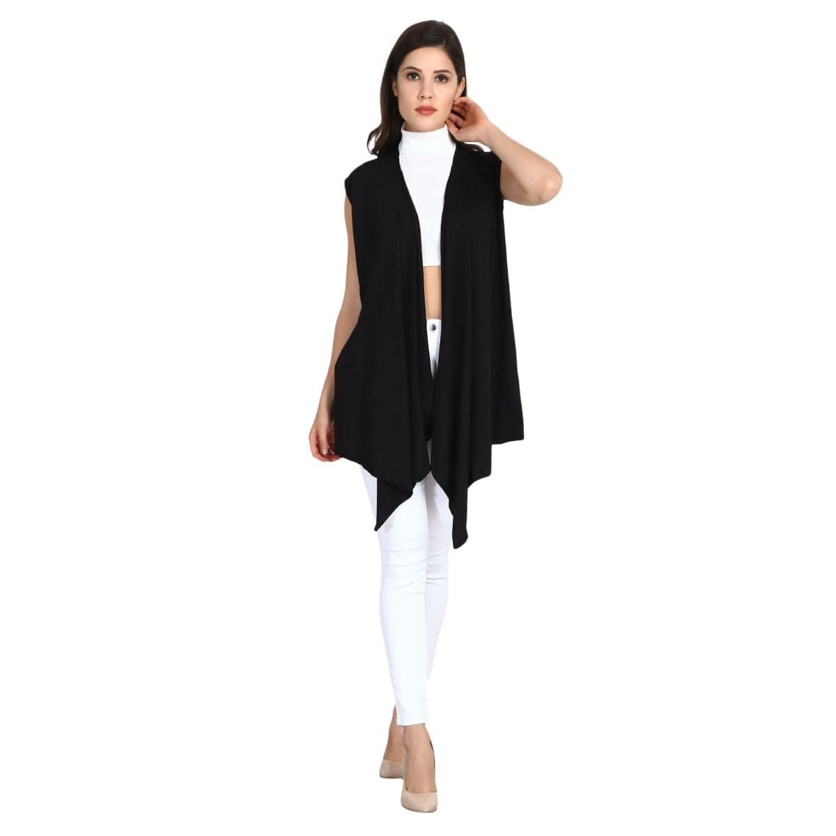 Amazon Brand - Nora Nico Women's Cotton Sleeveless/Cap Sleeves Long Waterfall Shrug,