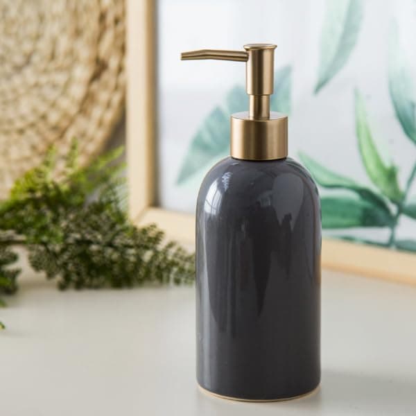 Nestasia Ceramic Liquid Soap Dispenser for Bathroom (420 ml) - Handwash Dispneser Bottle with Pump for Kitchen - Soap Dispenser for Wash Basin - Durable Bathroom Accessories (Grey)