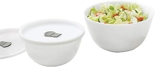 Larah by BOROSIL Opalware Solid Mixing Bowl with Lid - 500ml, 750ml, Set of 2, White