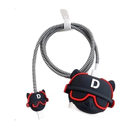 EDNITA Cable Protector with 3D Cute Pattern for iPhone Charger only 18W & 20W | Data Line Wire Saver Charging Cable Charger Protective Cable Full Protection Set of - 1 (Black Dog)