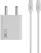 Boat WCDV 22.5W Dual Port Fast Charger, Overheat/Overcharge Protection, Auto Detection for Samsung, Xiaomi & Android Users with Type C to Type C Cable (White)