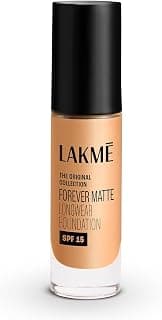 Lakme Forever Matte Longwear Foundation with SPF 15 and Active Niacinamide | Brightens Skin | Long Lasting Matte Finish |Natural Shell,25 ml