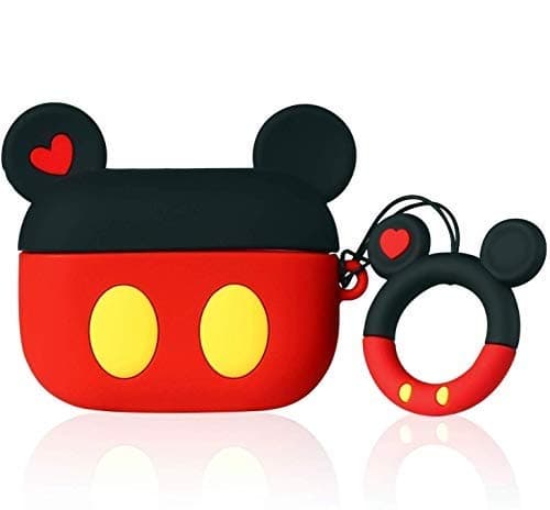 Oboe Soft Silicone Protective Case Skin 3D Cute Cartoon Mickey Design Shockproof Case Cover with Anti-Lost Keyring Compatible for Apple AirPods Pro Charging Case
