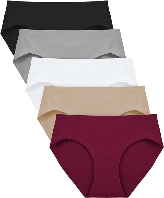 LOURYN KOULYN® No Show Underwear for Women Seamless High Cut Briefs Mid-Waist Soft No Panty Lines,Pack of 5