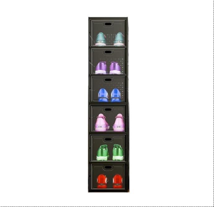 Sulfar 6 Tier Shoe Rack Collapsible Shoe Organiser with Door - Foldable Sneaker Crates Footwear Organiser for Men, Women, Heels, Boots, Loafers, Sneakers, Slippers (Black)