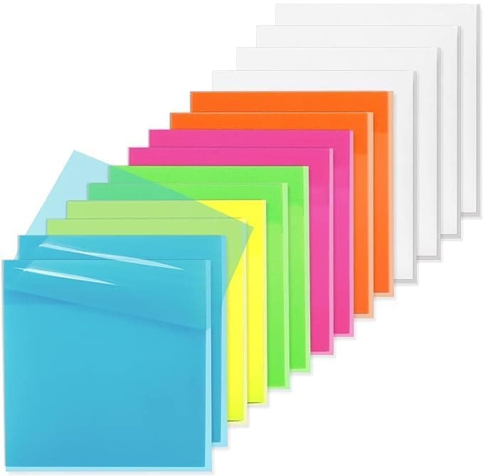 Cubic Multicolour Transparent Plastic Sticky Note Pad | 250 Sheets | Waterproof & Reusable PET Sticky Notes for Office, School & Study | Smooth Writing & Strong Adhesive