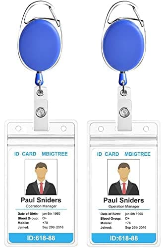 True-Ally 2 Set Heavy Duty Retractable Badge Holder with Waterproof Zip Lock Vertical ID Card Holders for Office ID Cards (Blue - Pack of 2)