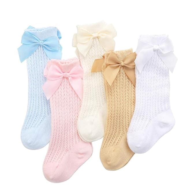 THE DDS STORE Baby Socks Cute Bow Baby Socks Cotton Bows Girls Knee High Socks Spring Summer Mesh