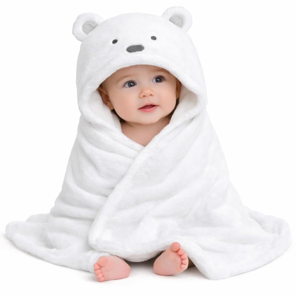 BRANDONN New Born Baby Blanket Pack of Super Soft Bathrobe Wrapper Bath Towel for Boys, Girls, Babies (White Puppy, Length 82 cm x Width 82 cm, 0-12 Months)