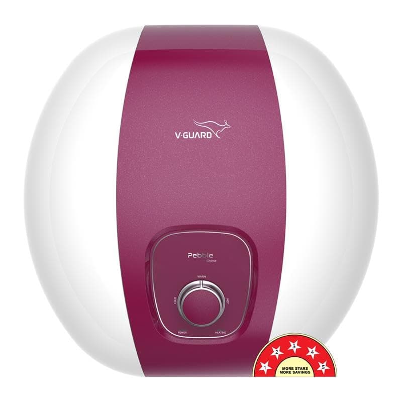 V-Guard Pebble Shine Geyser 10 Litre Water Heater for Home with Rust-Proof ABS Body | BEE 5 Star Rating | Vitreous Enamel Tank Coating | Free PAN India Installation & Connection Pipes| White-Grape