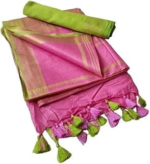 STB-SILK TEXTILES BHAGALPUR Women's Linen Slub Saree With Contrast Blouse Piece