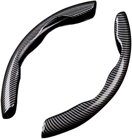 Automaze New Carbon Fiber ABS Texture Steering Wheel Grip Cover for Cars, Safe and Non Slip Car Interior Accessory (Carbon Black)