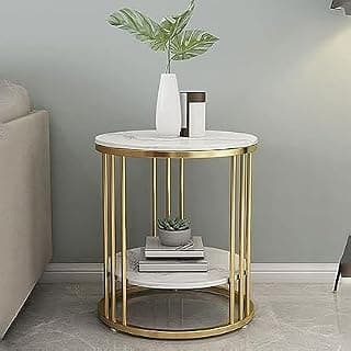 Round Coffee and Side Accent End Table for Living Room with Storage for Drawing Room, (Golden & White)(22x16 inch)