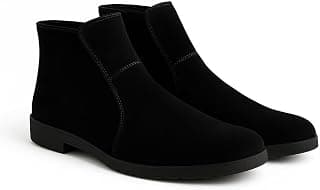 SUKART Classic Ankle Boots, Black Suede, Platform Sole, Casual Chelsea Style