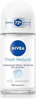 NIVEA Fresh Natural Roll On Deodorant | 72H Long Lasting Freshness | Fights Bacteria and Bad Odour | Mild Soothing Fragrance | With Ocean Extracts | 0% Alcohol | Dermatologically Approved & Paraben Free Formula | 50ml