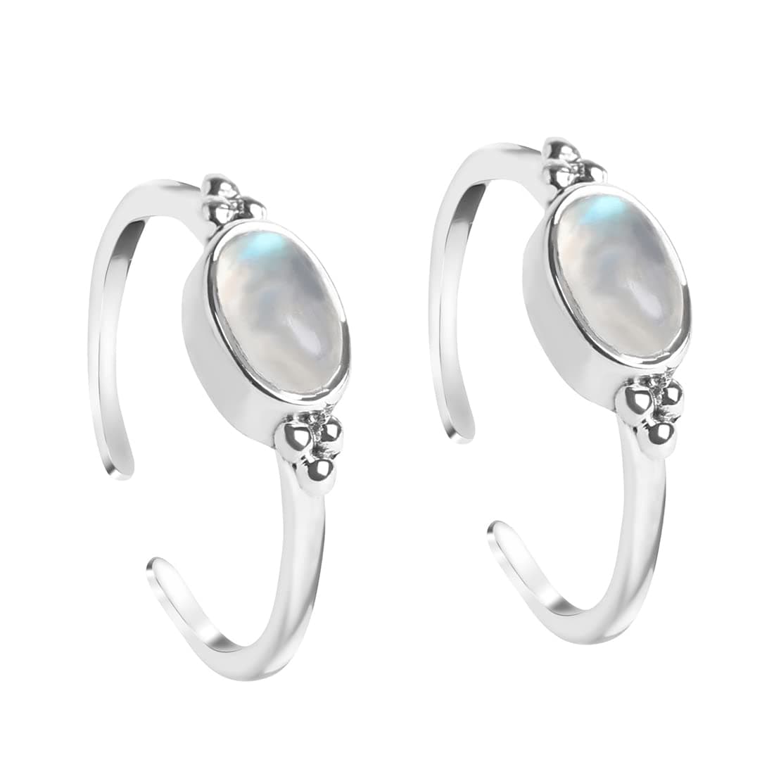 Clara 925 Silver Moonstone Toe Rings Pair for Women Size Adjustable | Gift for Women and Girls | Minimal Daily Wear