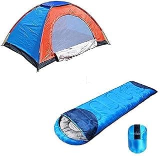 Portable & Foldable Camping Tent for 8 Persons - Blue | Dome Design Picnic Tents with 1Pcs Sleeping Bag | Easy to Carry for Hiking, Trekking with Waterproof Thick Carry Bed | Durable Camp