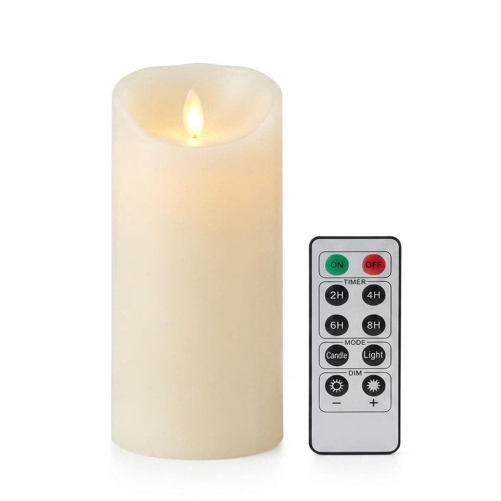 LTETTES Flameless LED Pillar Candle | Real Wax | Flickering Flame | Battery Operated | Remote Control | 24H Timer | Home Decor | Festive Lighting | Gifts | 6"x3" | Pack of 1 (Ivory)
