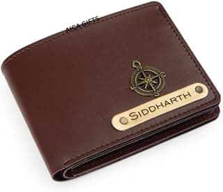 AICA Personalised Gift for Man Custom Name & Charm Leather Wallet for Men (Dark Brown)