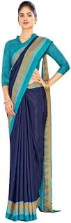Uniform Sarees Corp Turquoise and Navy Blue Women's NAV Premium Italian Crepe Gaala Border Jewellery Showroom Uniform Sarees With Blouse Piece