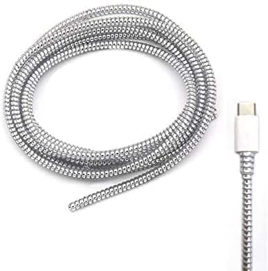 CERLINK Cable Charger Protector Spiral Triple Colour 1.5 Meter 150 cm Plastic Cord Wire Charger Winder for iPhone and Android Charging Cables Pack-1 Silver