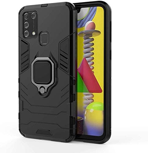 FitSmart Hybrid Armor Shockproof Soft TPU and Hard PC Back Cover with Ring Case for Samsung Galaxy M31 / SM-M315F/DS, SM-M315F/DSN - Black