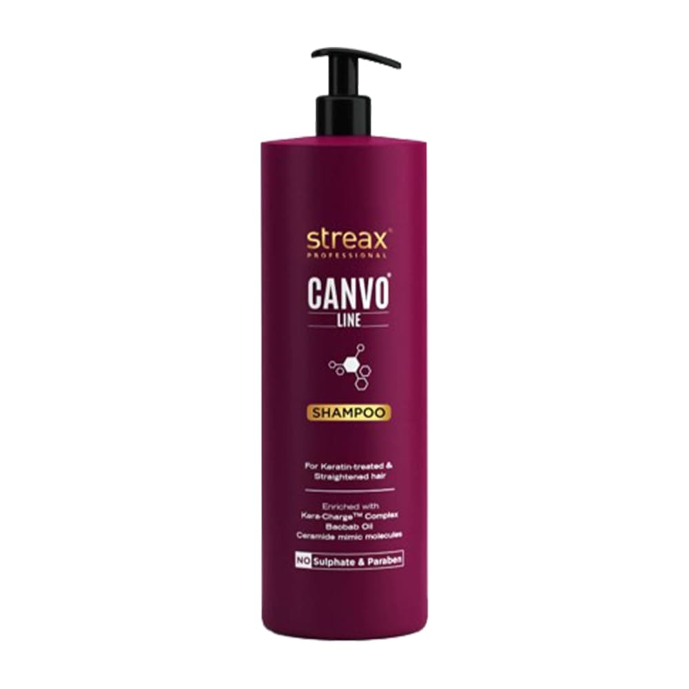 Streax Professional Canvoline Shampoo, For Straightened hair Post care, With Kera-Change Complex, Paraben Free, Sulphate Free, 1 Ltr