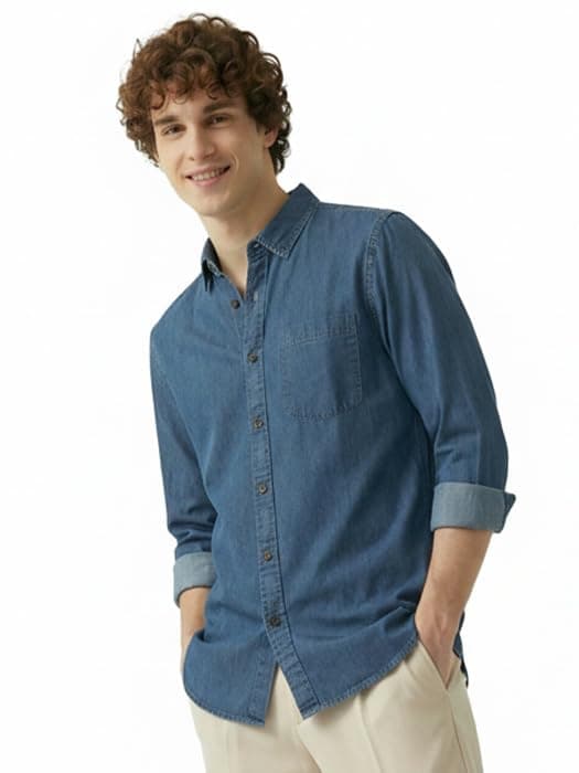 Amazon Brand - INKAST Men Washed Cotton Twill Denim Casual Button Down Shirt | Full Sleeves | Regular Fit | Stylish Summer - Everyday Wear
