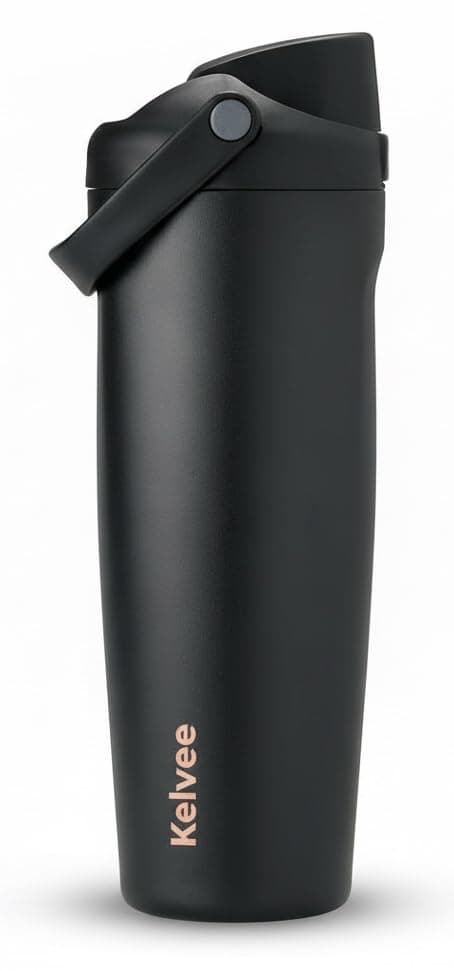 KELVEE FreeSip Sway 900ml Insulated Stainless Steel Water Tumbler with Two-Way Spout & Straw, Bucket Handle, Leak-Proof BPA-Free Sports & Travel Sipper for School, Gym & Outdoor (Very Dark)