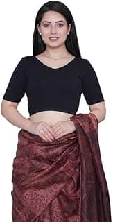 Mlada V-Neck Stretchable Saree Blouse Top for Women | Slim Fit Short Sleeves Solid Cotton Blouses | Readymade Saree Blouses for Women Festive & Ethnic | Blouse Crop Top