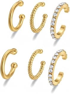 Zibuyu 6Pcs Ear Cuffs Without Piercing, Hoops Earrings for Women Alloy Hypoallergenic Rhinestone Shining Gold/Silver-Colored Ear Clip, Earrings Set for Women Friends Gifts Trendy Accessories