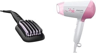 PHILIPS Bhh880/10 Heated Straightening Brush With Technology (Black) Hp8120/00 Hair Dryer (Pink), 1200 Watts
