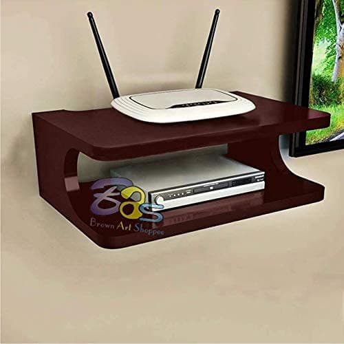 Bas Art Shoppee Engineered Wood Side Carving Eye Design Set Top Box Stand Wall Shelf & Wi-Fi Modem Rack (Brown)
